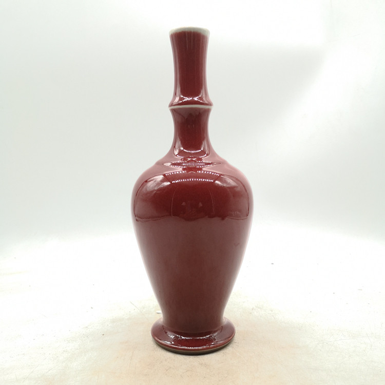 七十年代老货厂瓷器仿古来福摇铃建国红釉朱红釉高温摆件