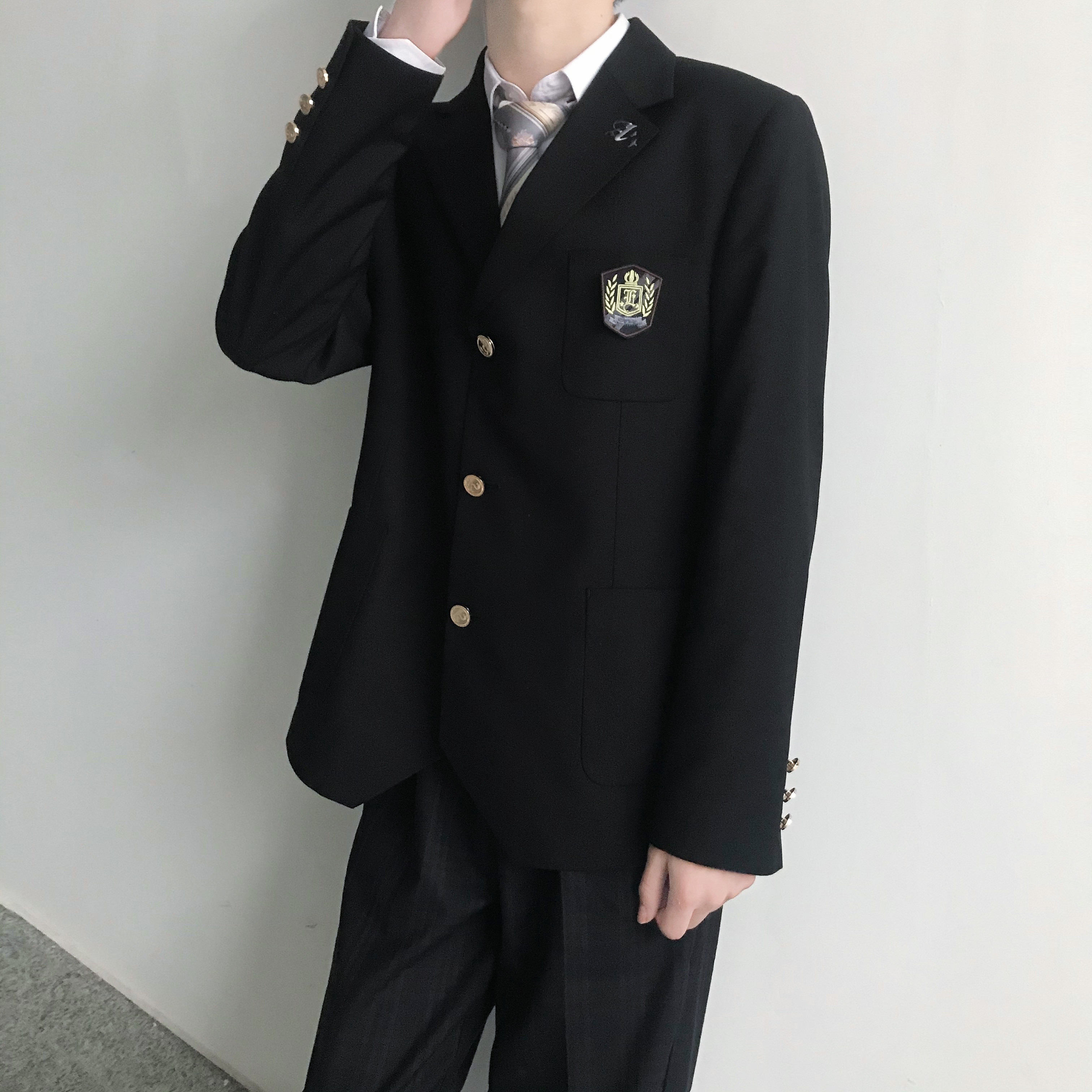 雾泽高jk西装外套女原创刺绣制服学院风日制三粒扣校供感黑西