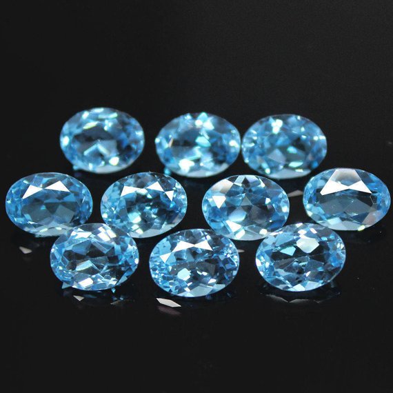 天然椭圆形托帕石裸石巴西海蓝宝色戒宝石宝石蓝蓝色其他