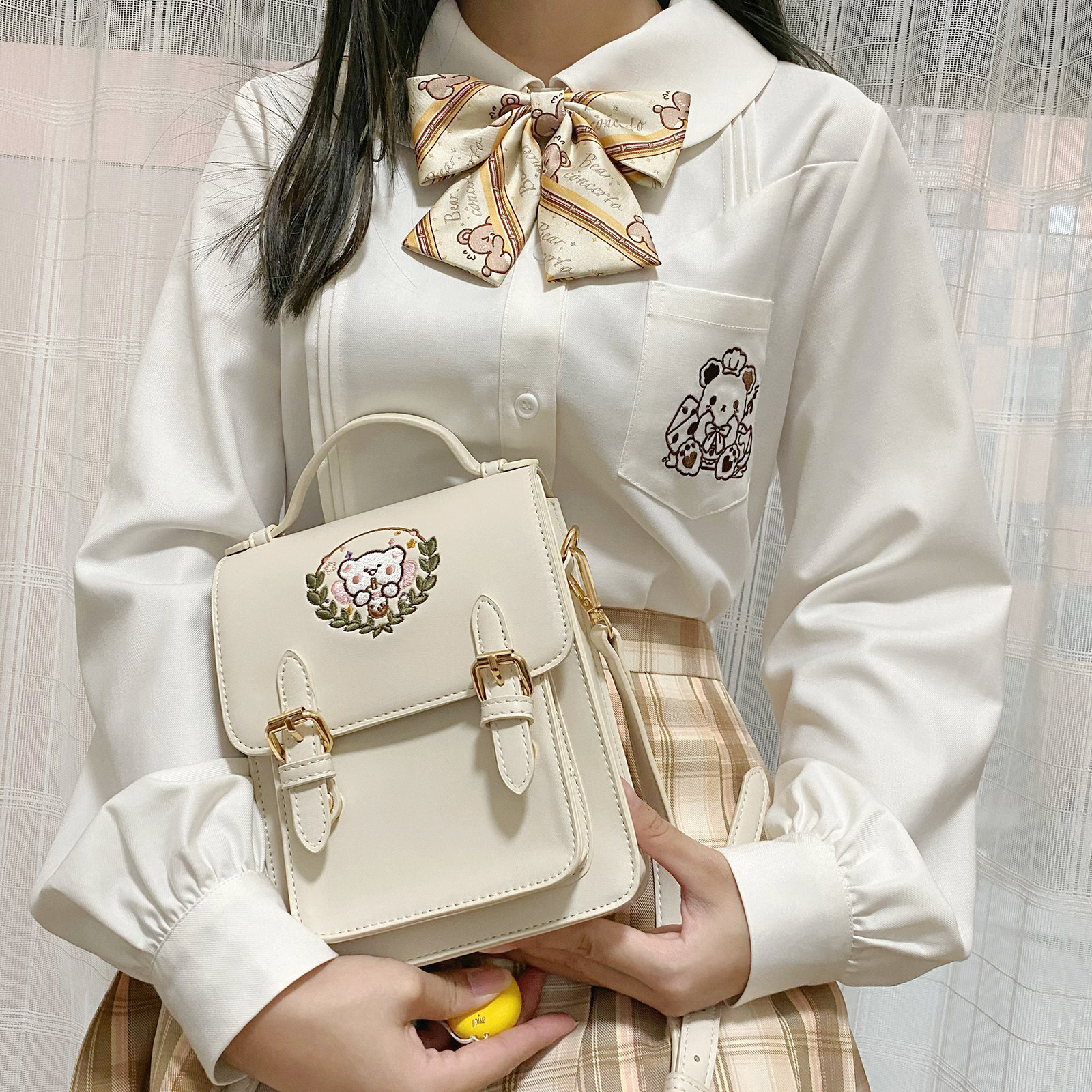 衬衫梦鲸小熊奶油曲奇原创jk刺绣圆领泡泡jk