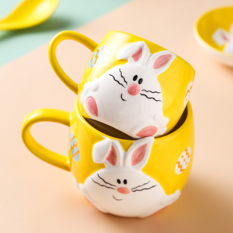 手绘儿童兔兔咖啡水杯杯水马克早餐奶杯可爱马克杯