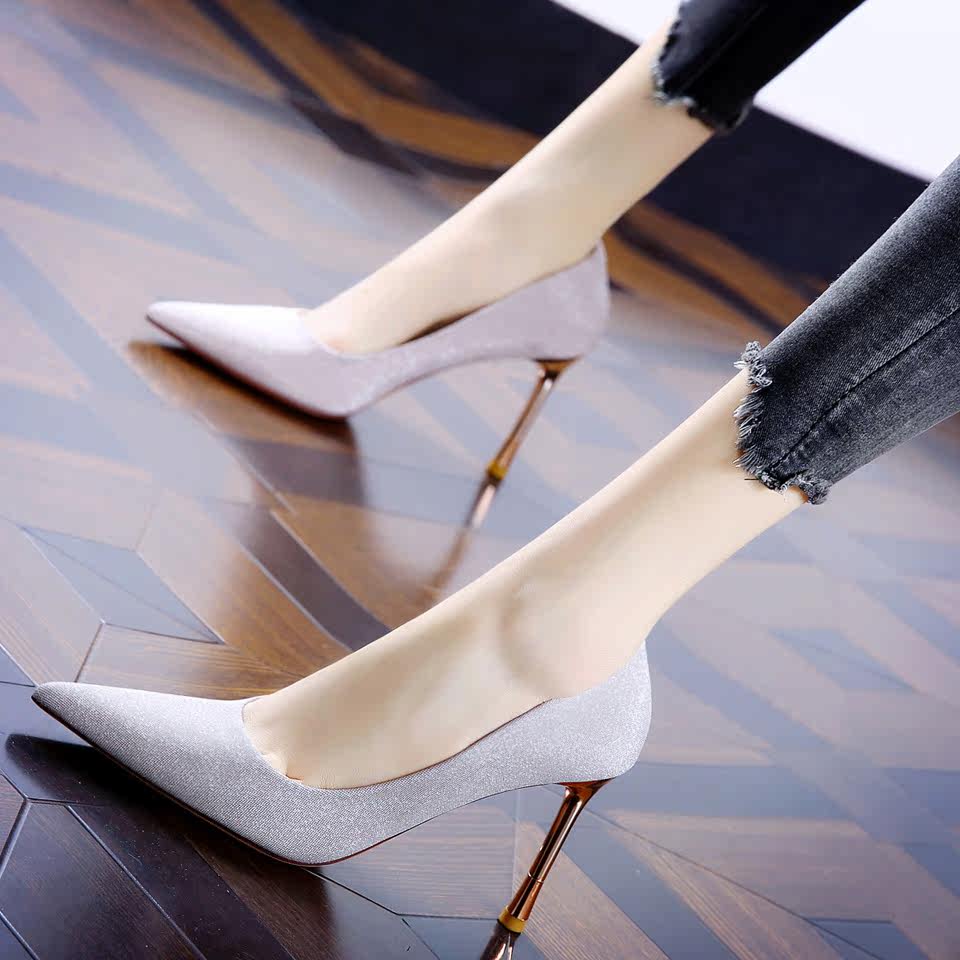 优雅新款尖头礼服宴会春季气质跟单超高高跟鞋单鞋