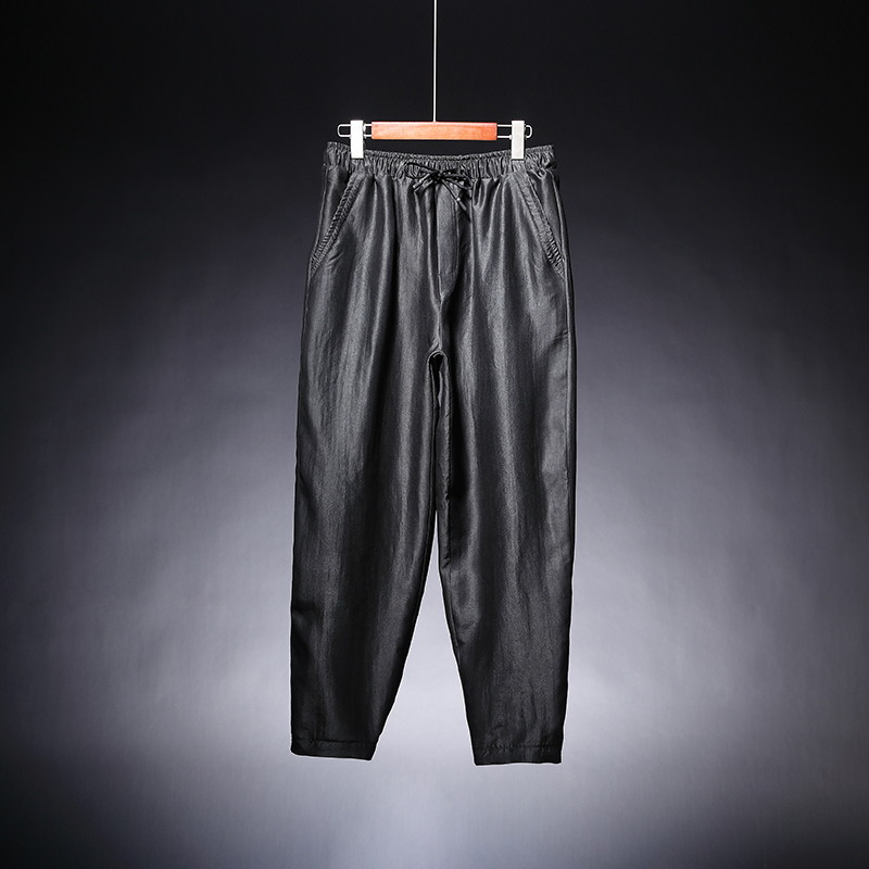 高级感男装香云纱真丝裤子男夏季男士薄款九分裤宽松休闲裤抽绳