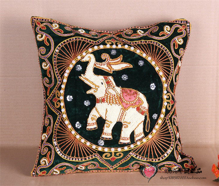 泰国限量手工刺绣大象靠垫抱枕枕套创意结婚靠垫