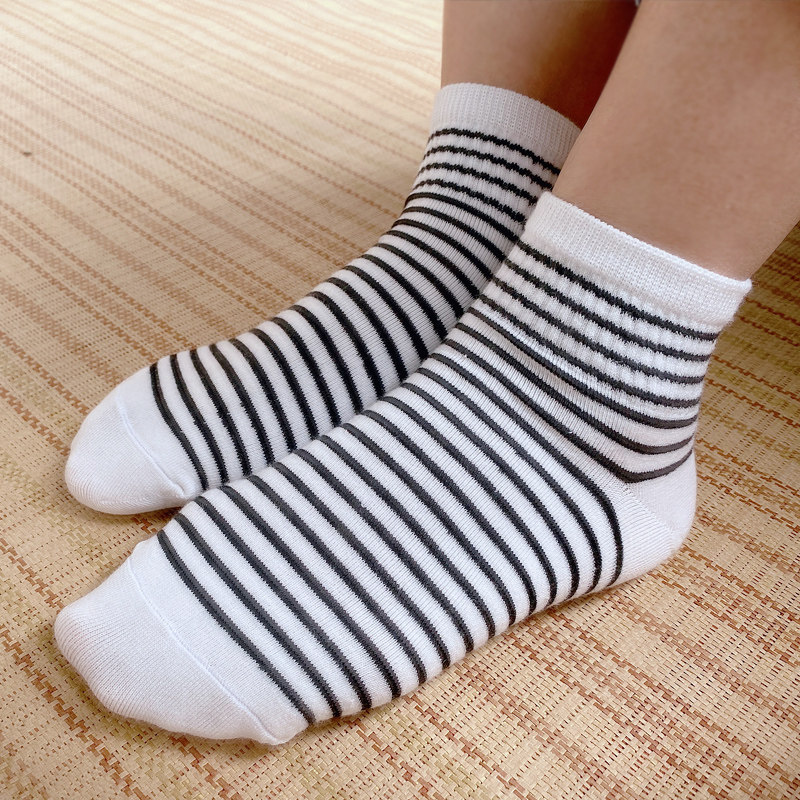 韩国ins条纹短袜春夏季全棉女袜日百搭搭船学院短袜