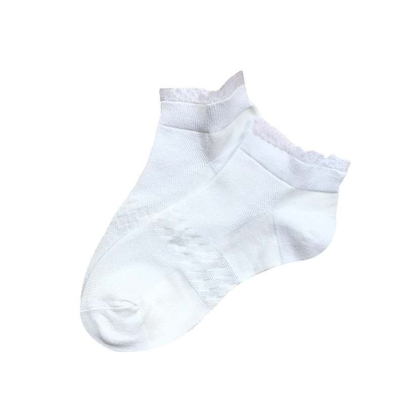 夏季小白袜纯棉短袜透明蕾丝花边白色袜子女透气网眼船袜女生棉袜