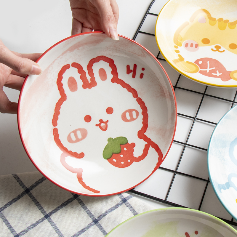 陶瓷餐具碗碟套装网红卡通盘子创意日式菜盘盘