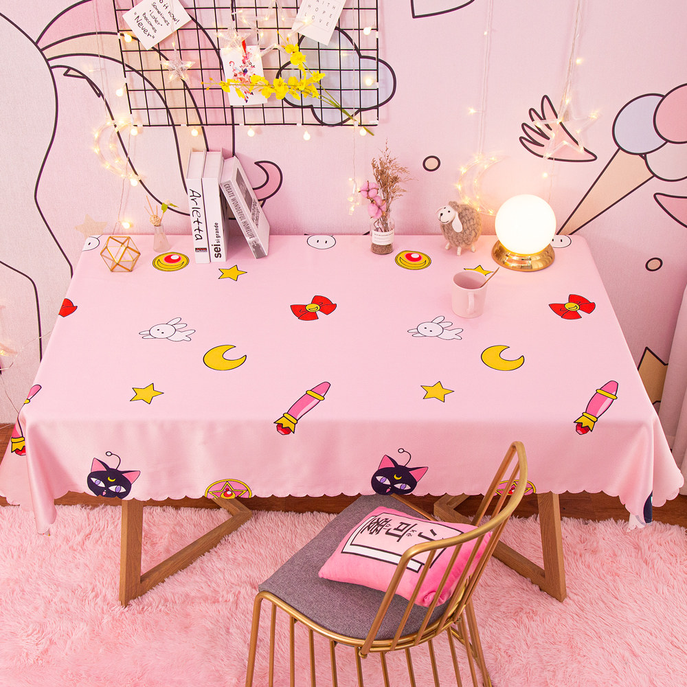 少女心桌布防水 ins网红风粉色化妆台学生可爱书桌桌垫布艺美少女