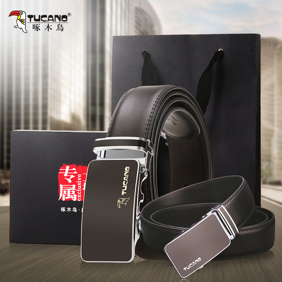 Tucano Woodpecker Men's Leather Belt Automatic Buckle Belt Youth Fashion Business Versatile Cowhide Belt Tucano Woodpecker Men's Leather Belt Automatic Buckle Belt Youth Fashion Business Versatile Cowhide Belt
