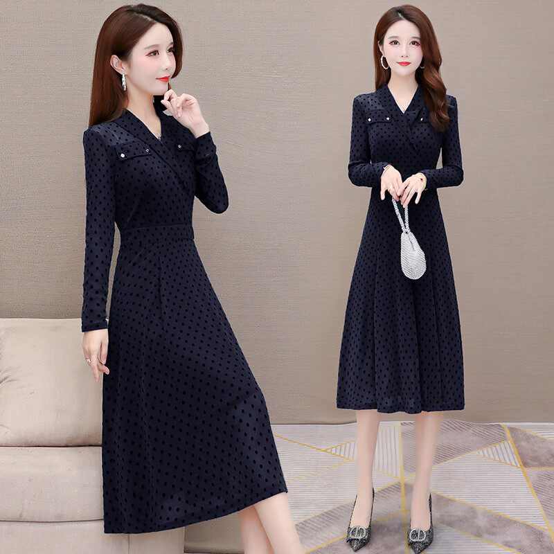 袖恩女装波点长袖连衣裙女秋l-4xl90-145cosplay女装