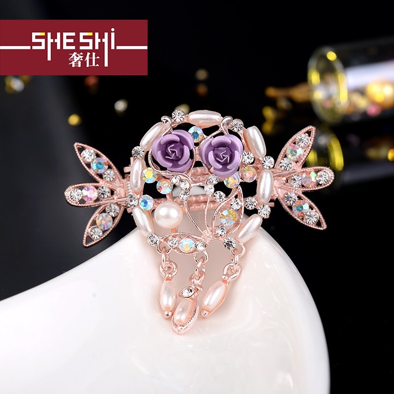 韩版螃蟹抓夹饰品发卡水钻发饰马尾盘发横夹发饰