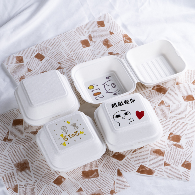 网红爱心便当蛋糕便当盒子手绘贴纸汉堡慕斯舒芙蕾点心包装盒