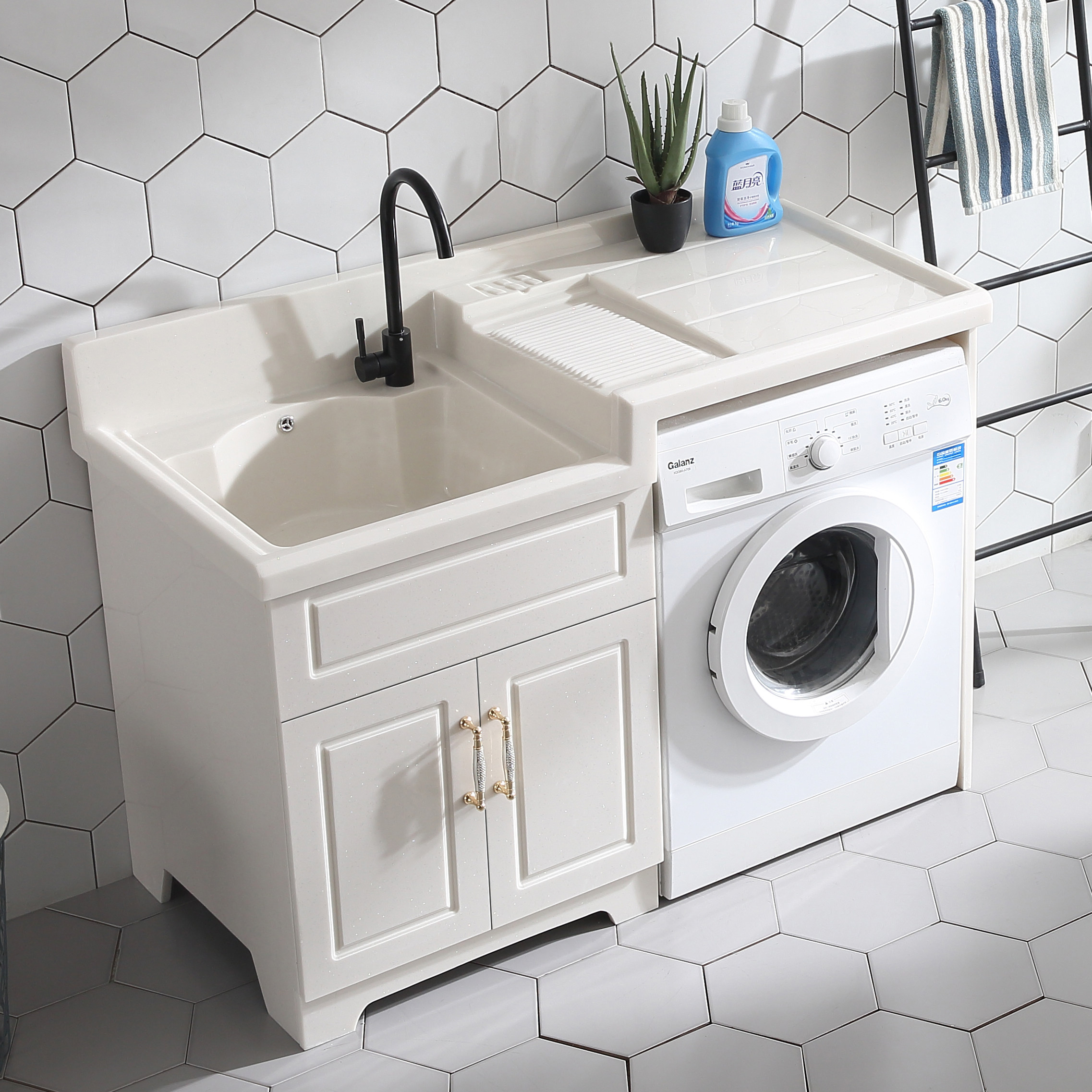 洗衣高底盆洗衣机阳台水池大水加深63公分材质石材浴室柜