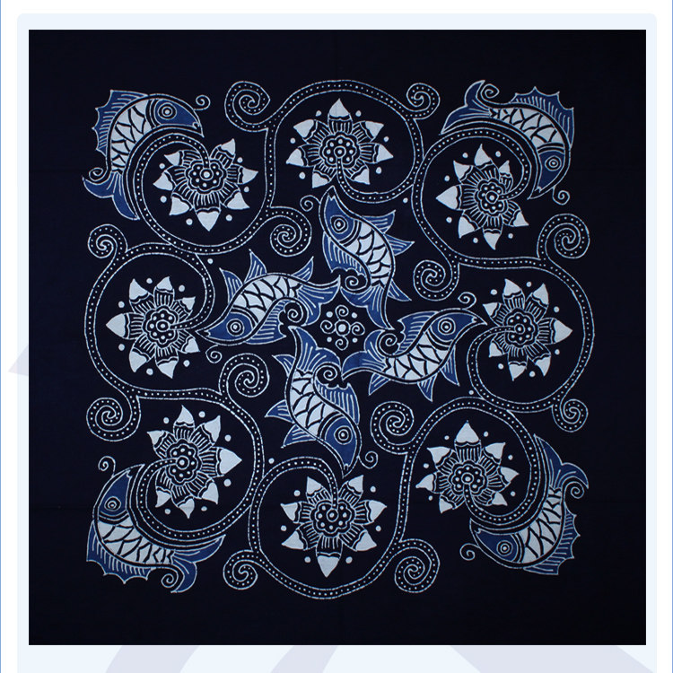 贵州苗族手工蜡染画壁挂小方巾90cm花鸟鱼蝶系列图案酒店装饰画