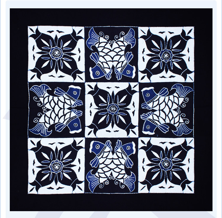 贵州苗族手工蜡染壁挂小方方巾桌布60cm石榴苗族蜡染