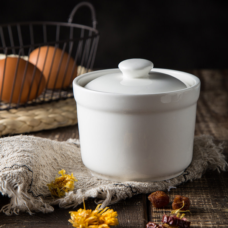 炖盅 家用餐厅酒店燕窝盅甜品盅纯白沙县小吃陶瓷炖罐小汤盅带盖