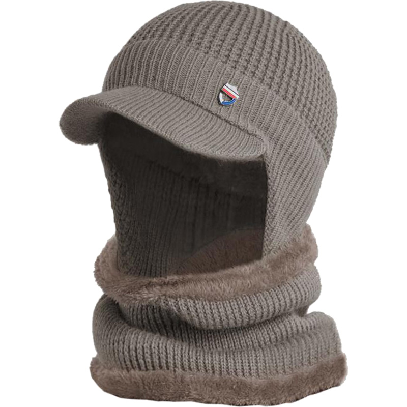 针织帽男大码女一体围脖抓绒防寒护耳帽子