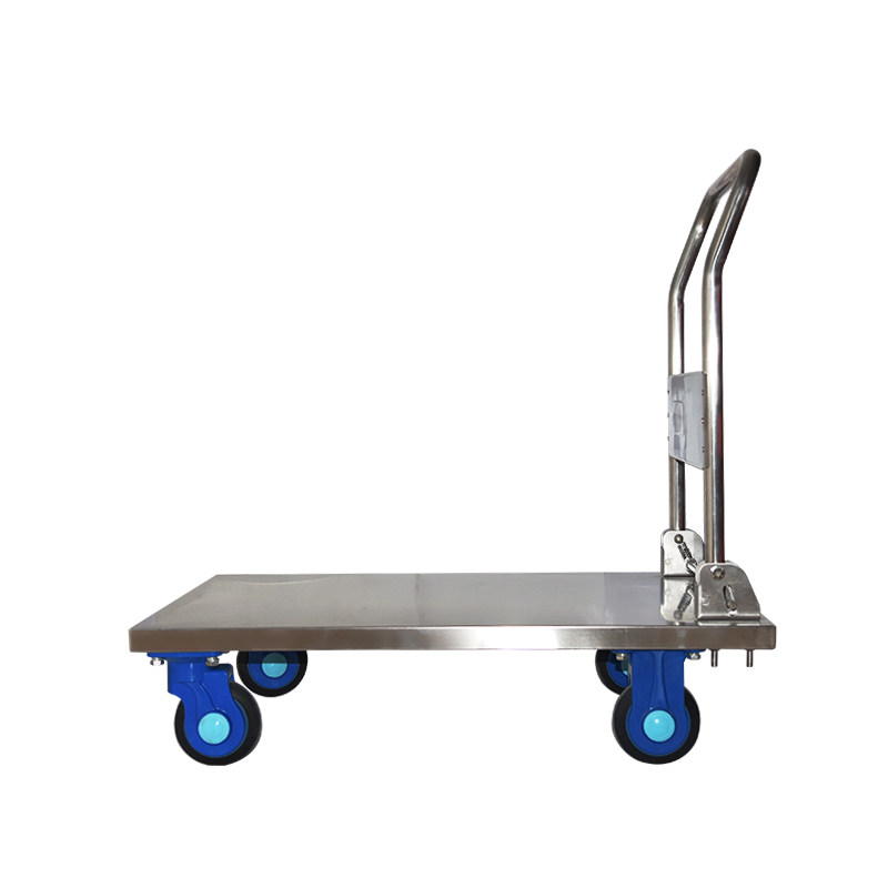 连和uni-silent拉货推车平板车搬运医用用车加厚不锈钢平板手推车