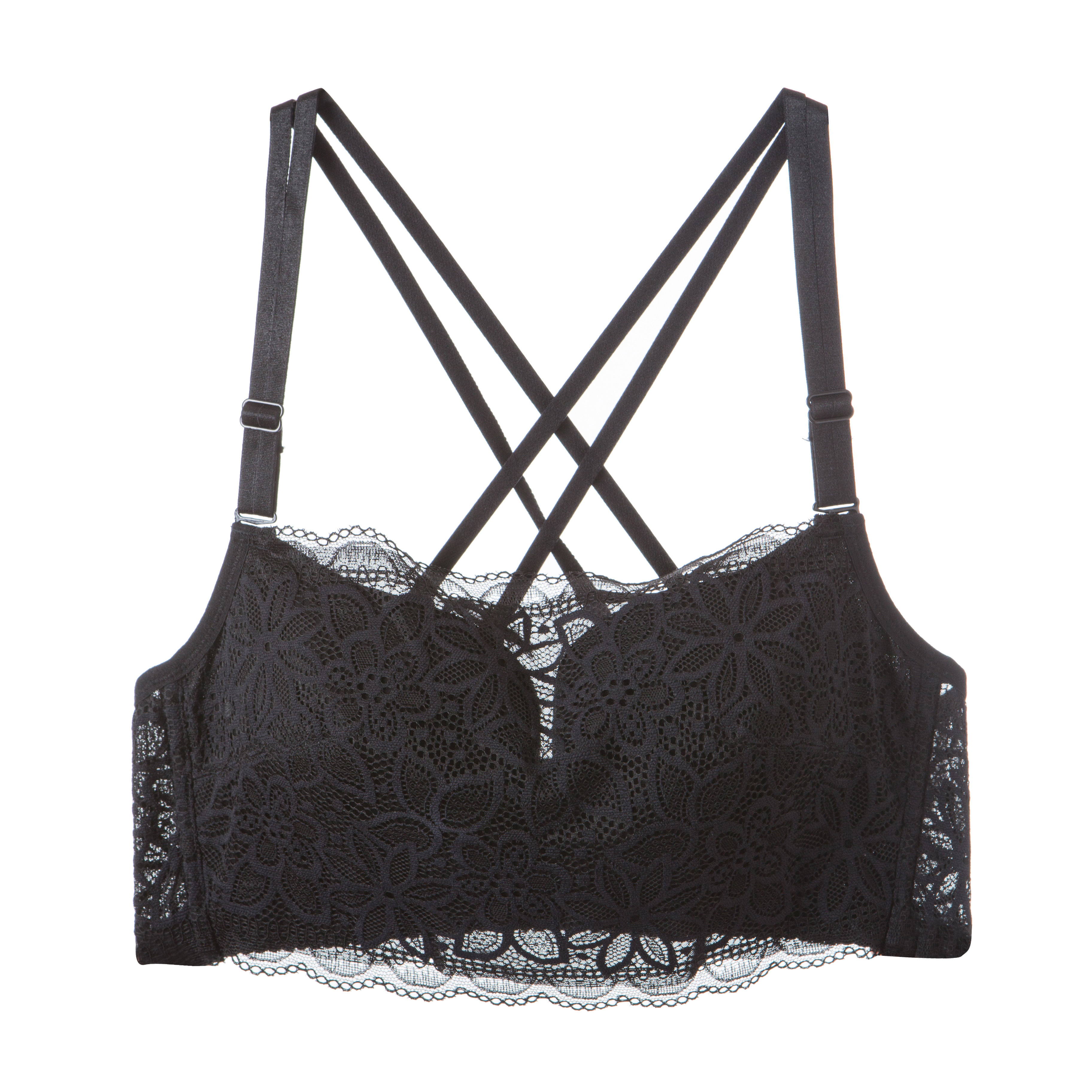 美背交叉带抹胸文胸聚拢无钢圈防走光大胸c杯性感裹胸式内衣薄款