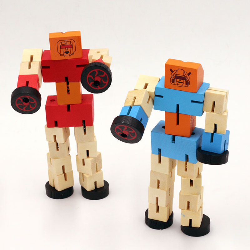 木质儿童变形机器人积木动手动脑亲子益力玩具塑料积木