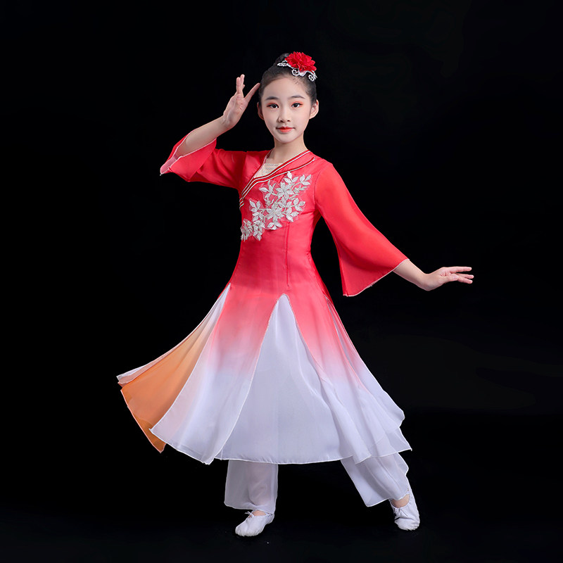 儿童古典舞演出服女童飘逸中国风民族舞扇子舞少儿独舞表演舞蹈服