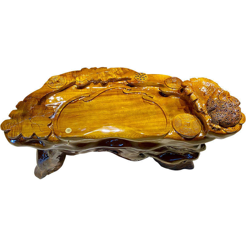 典艺艺阁金丝楠木根雕茶几金蟾招财手工雕刻根雕茶几