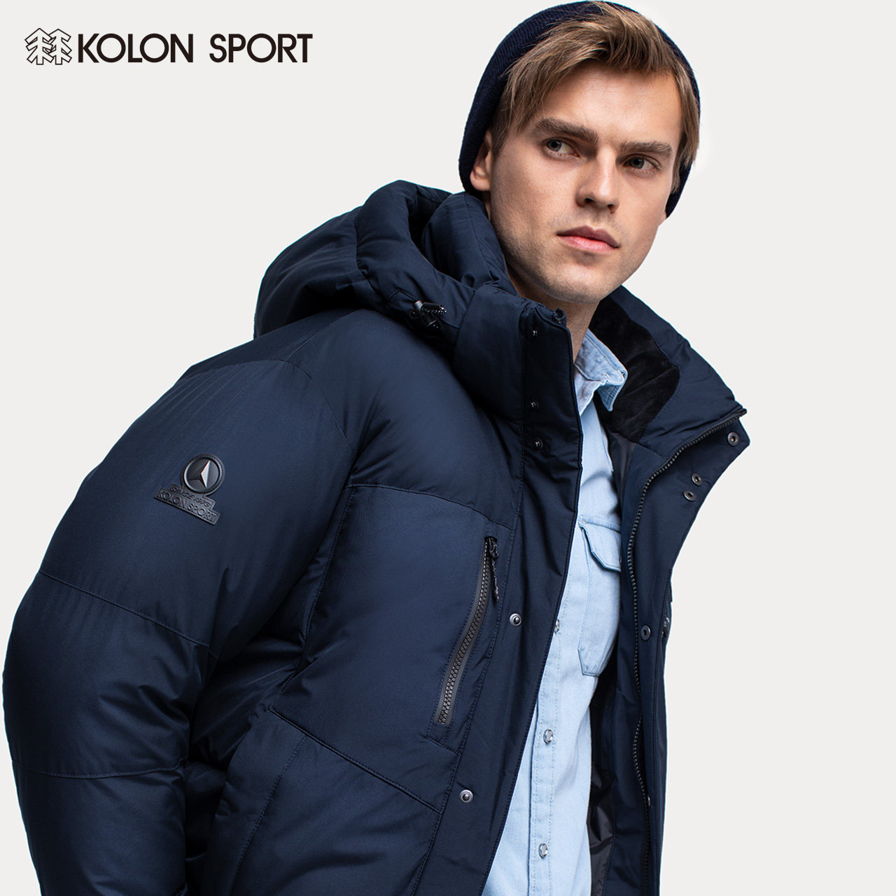 kolonsport可隆男子冬季简约连帽温暖鹅绒羽绒服戈尔羽绒衣