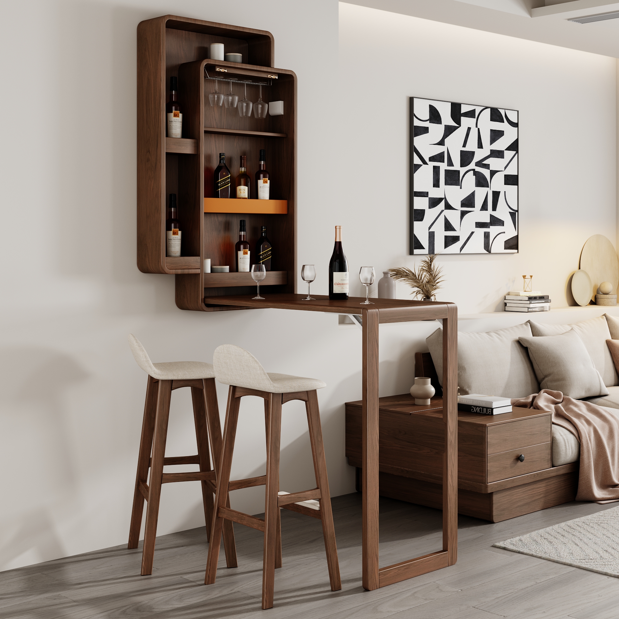 折叠阳台吧台家庭开放式厨房酒柜一体简约伸缩吧台