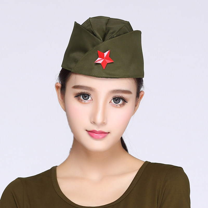 新款水兵舞迷迷彩帽子绿色船帽五角星广场舞演出帽子