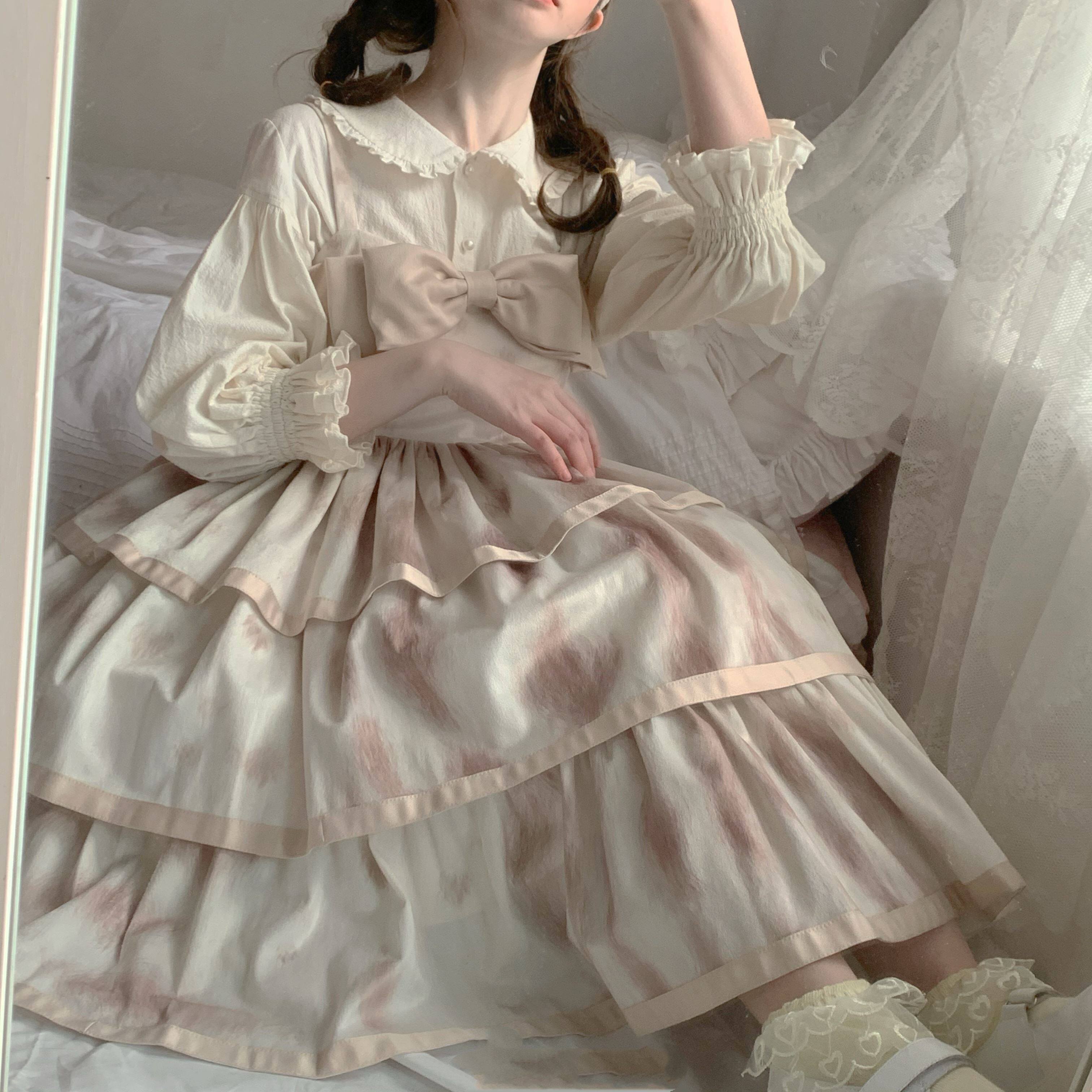 洛丽塔lolita内搭长袖op可爱软妹娃娃领灯笼袖jk打底衬衫衬衣秋冬