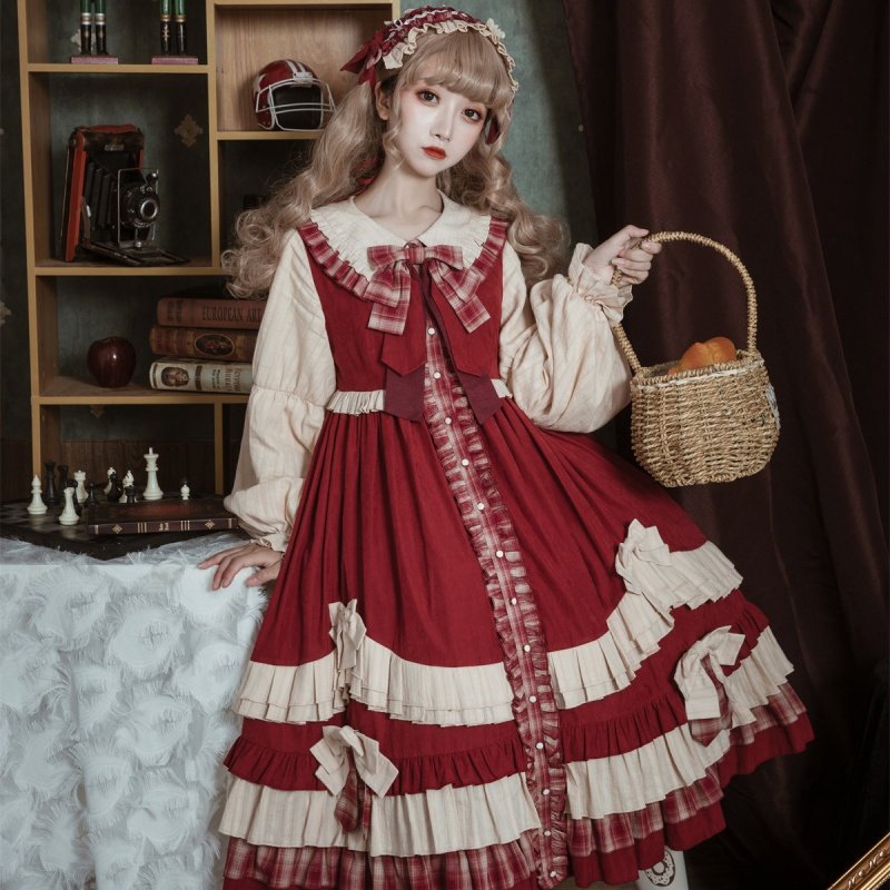 原创现货小红帽lolita裙子洛丽塔裙子lo裙新年秋冬套装圣诞节过年