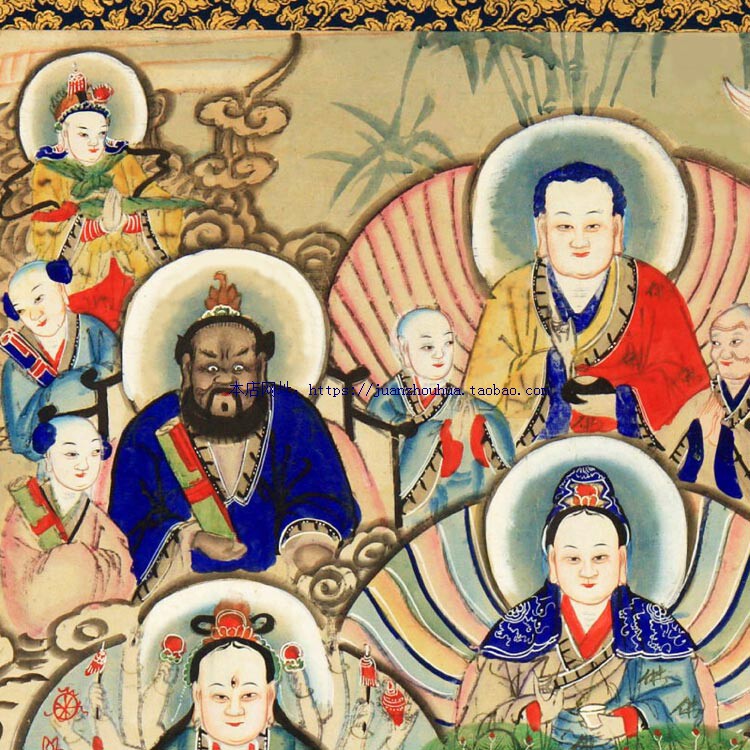 清代民间佛教道教神仙信仰画像 中堂卷轴画 丝绸绢布水陆画包邮