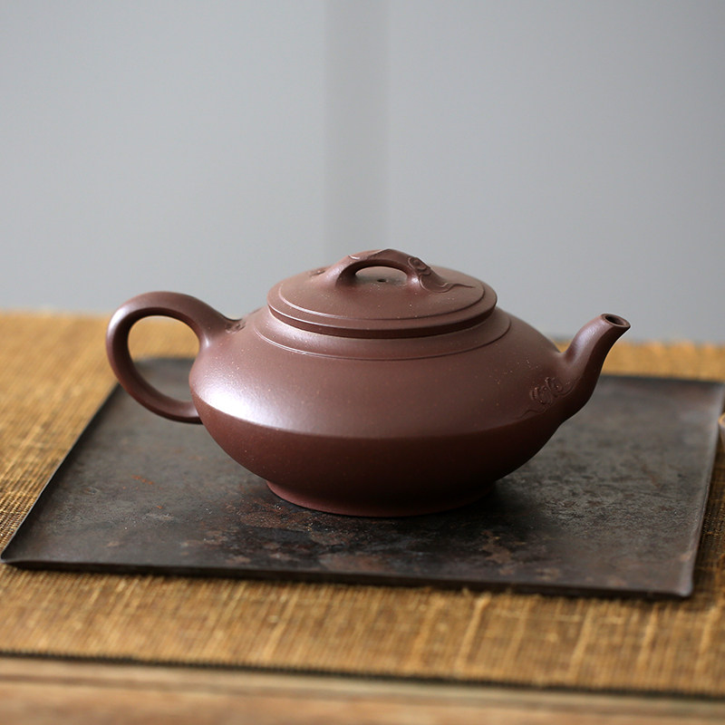 一水堂宜兴原矿手工紫砂壶紫泥凌云毫升如意云纹茶壶