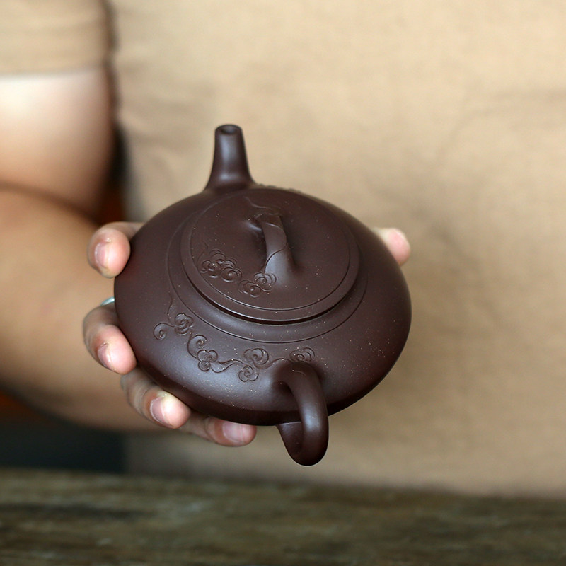 一水堂宜兴原矿手工紫砂壶紫泥凌云毫升如意云纹茶壶