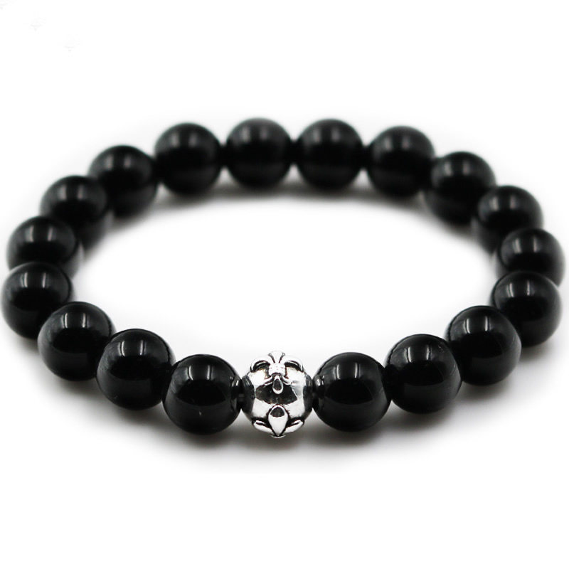 10mm叛逆百合黑亮珠黑曜石佛珠手串弹性手链手链