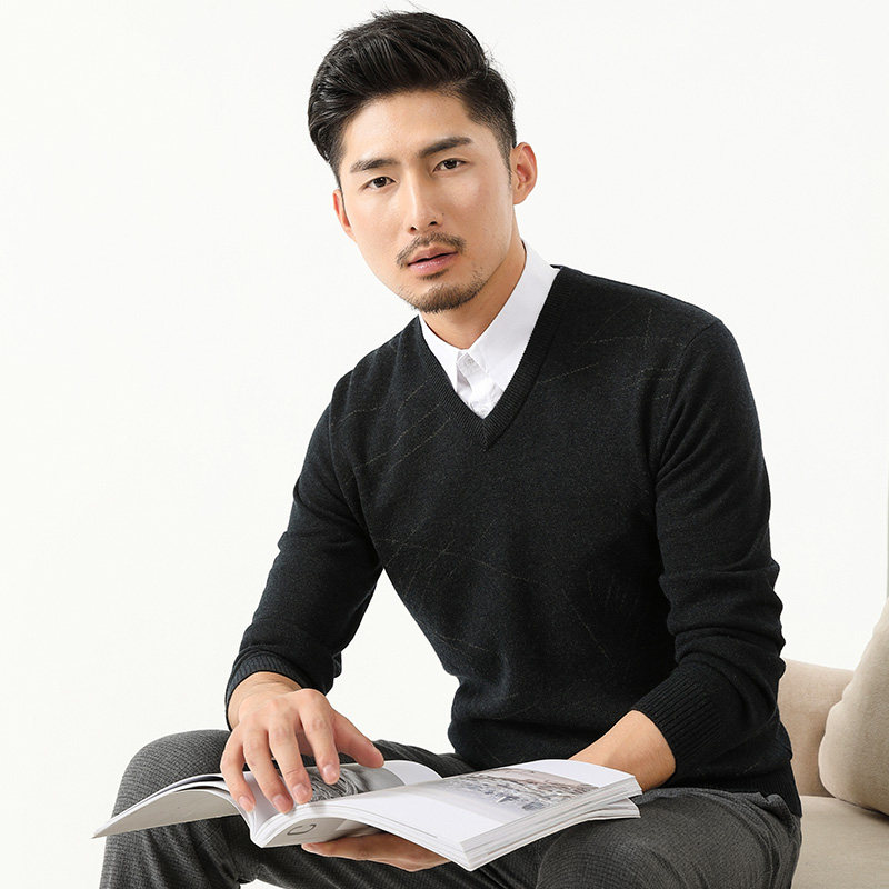 春竹20男秋冬季新款商务休闲毛衣厚鸡心领保暖针织衫