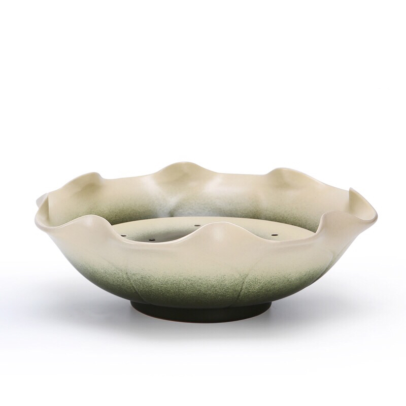 陶瓷茶盘包邮大号荷叶干泡圆形托盘茶海粗陶茶盘