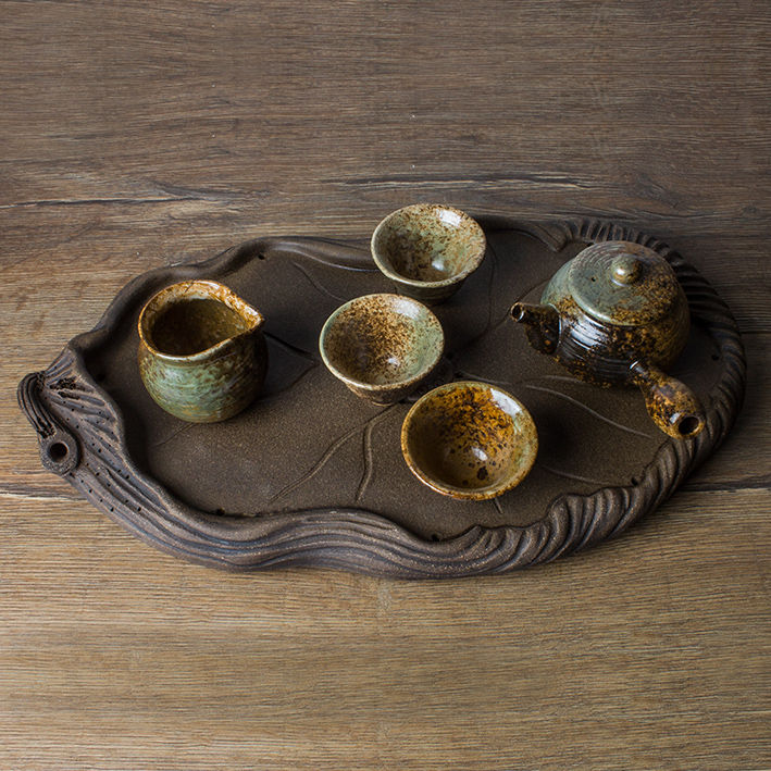 手工粗陶茶盘禅意陶瓷储水盛水式大茶海茶台茶盘