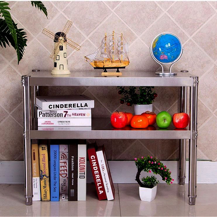 厨房不锈钢置物架两层碗碟微波炉收纳架子防锈烤箱厨房置物架