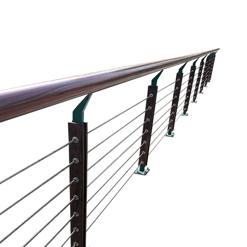 景观桥梁钢丝绳防撞护栏景区菠萝格不锈钢立柱扶手护栏