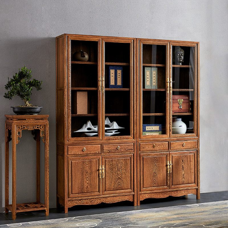 红木家具鸡翅木书柜书房中式书橱橱柜实木书架仿古单个书柜