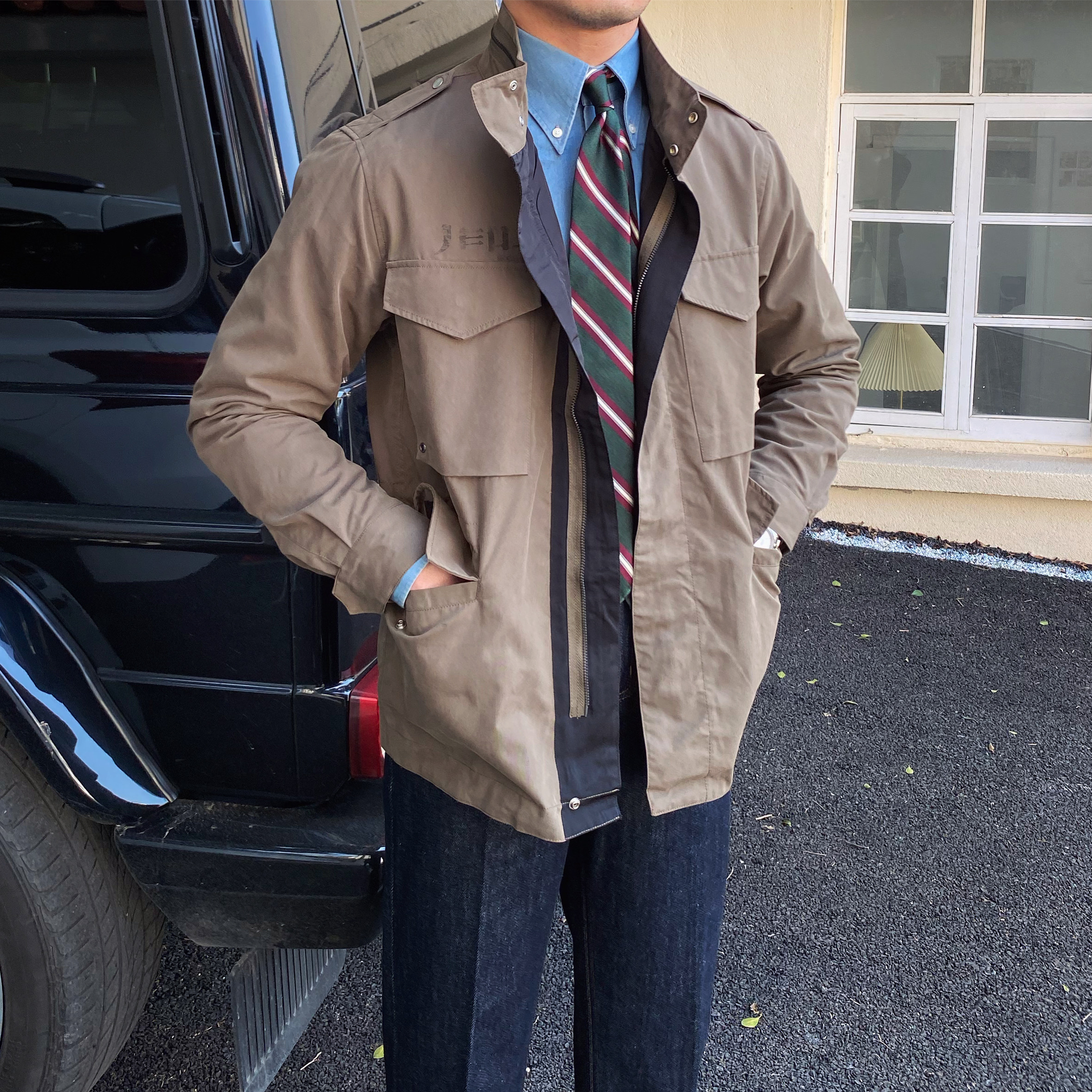 鹿三先生春季新款立领洗水棉军绿咔叽外套薄款硬汉休闲猎装夹克男