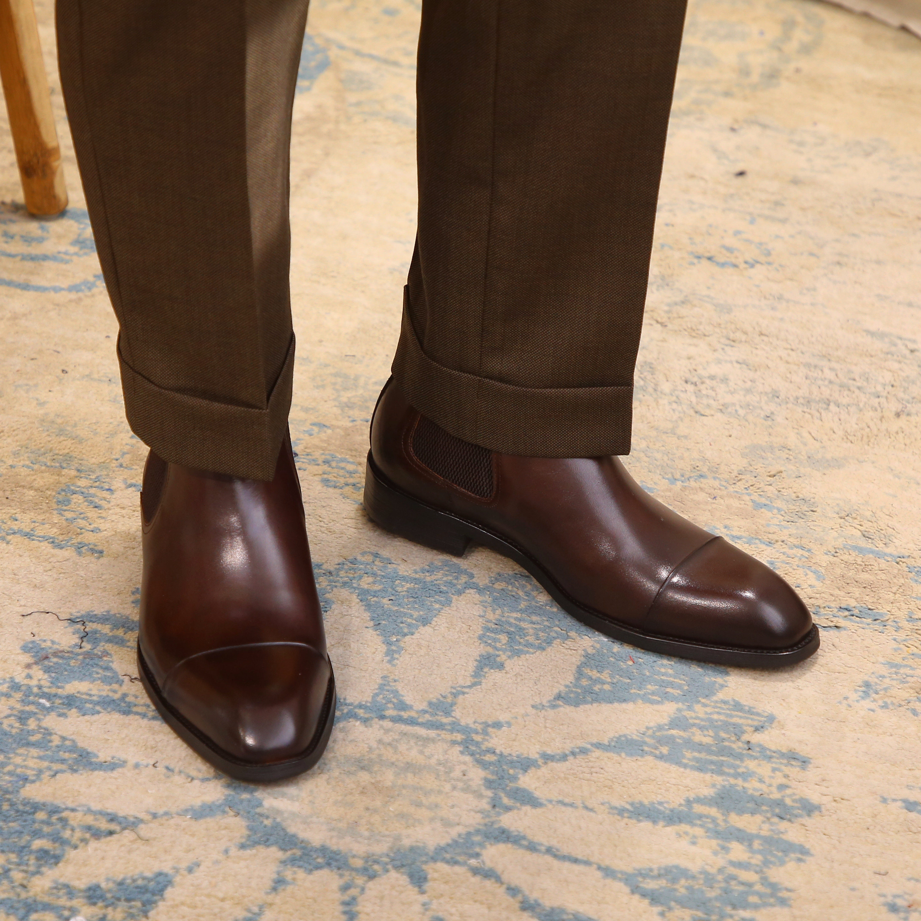 三先生男鞋意大利复古手工英伦方头皮靴商务务正切尔西靴