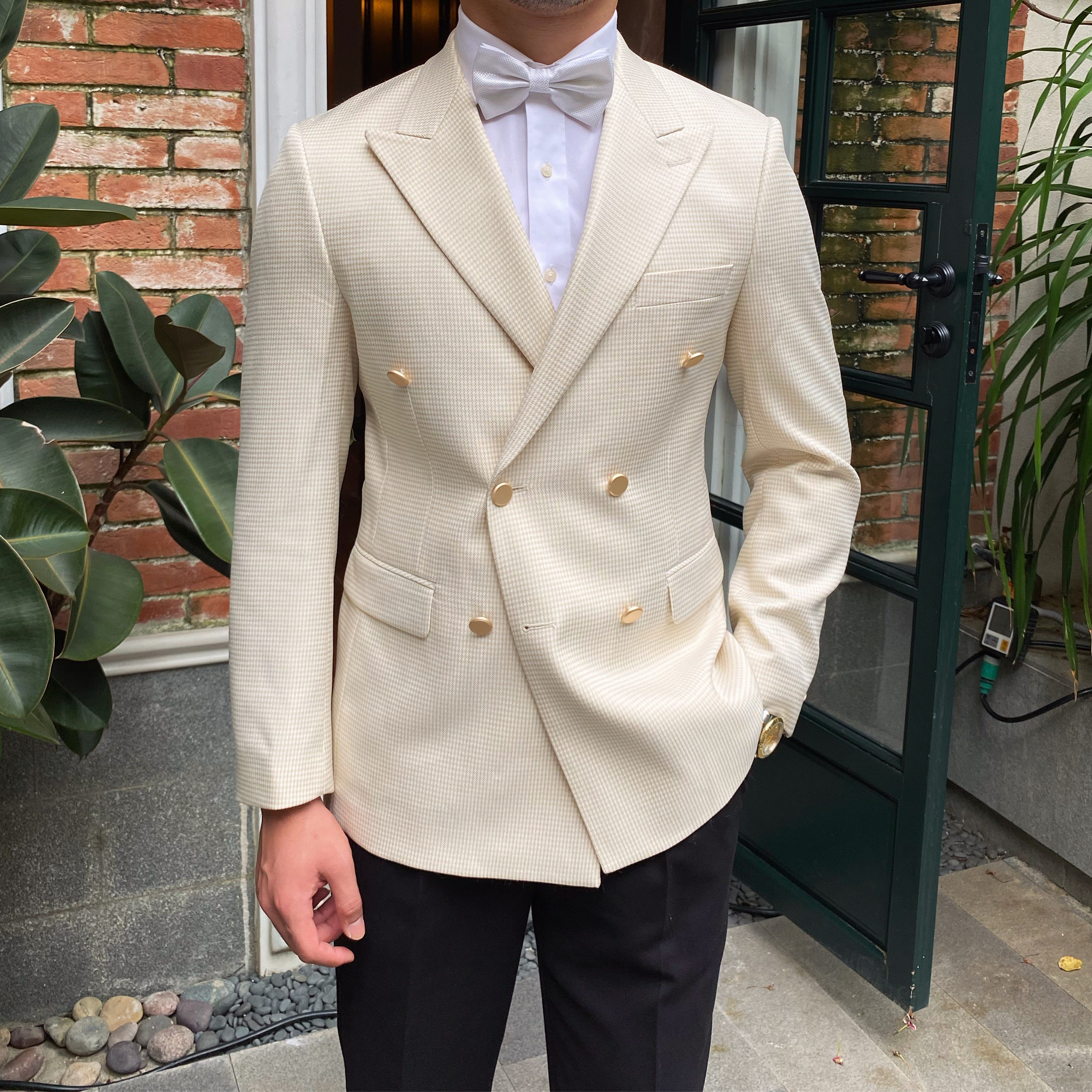 西装单西装意式西服双排三先生戗驳卡其婚礼主持西服