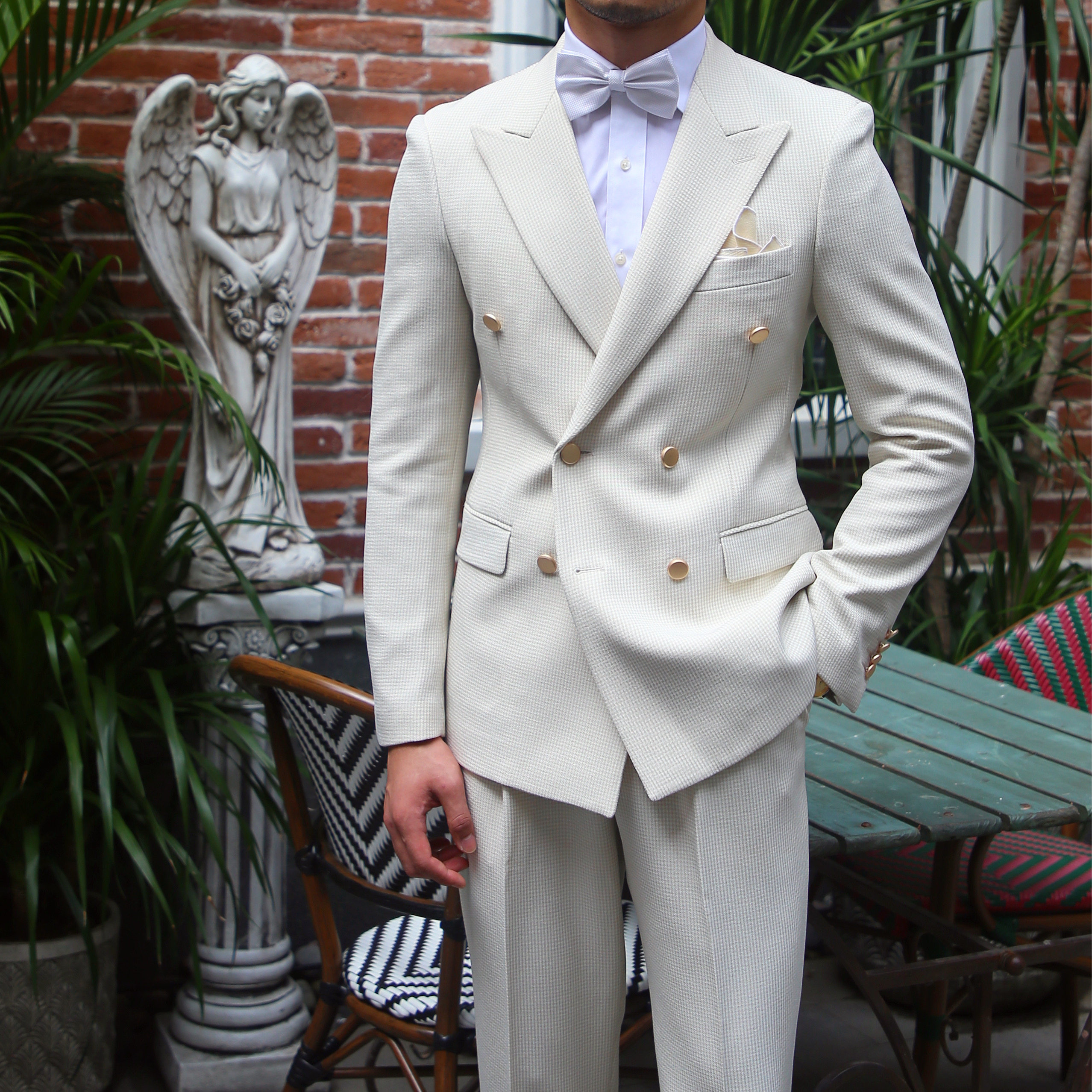 三先生男士修身宴会主持婚礼杏色双排西服套装西服套装