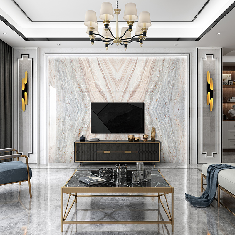 电视背景墙瓷砖欧式式微晶石现代简约客厅大理石轻奢瓷砖背景墙