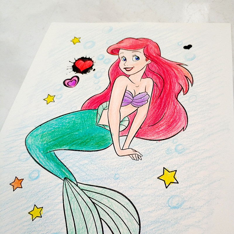 儿童填色美人鱼涂色小学生幼儿园装订涂鸦女孩图色描红本