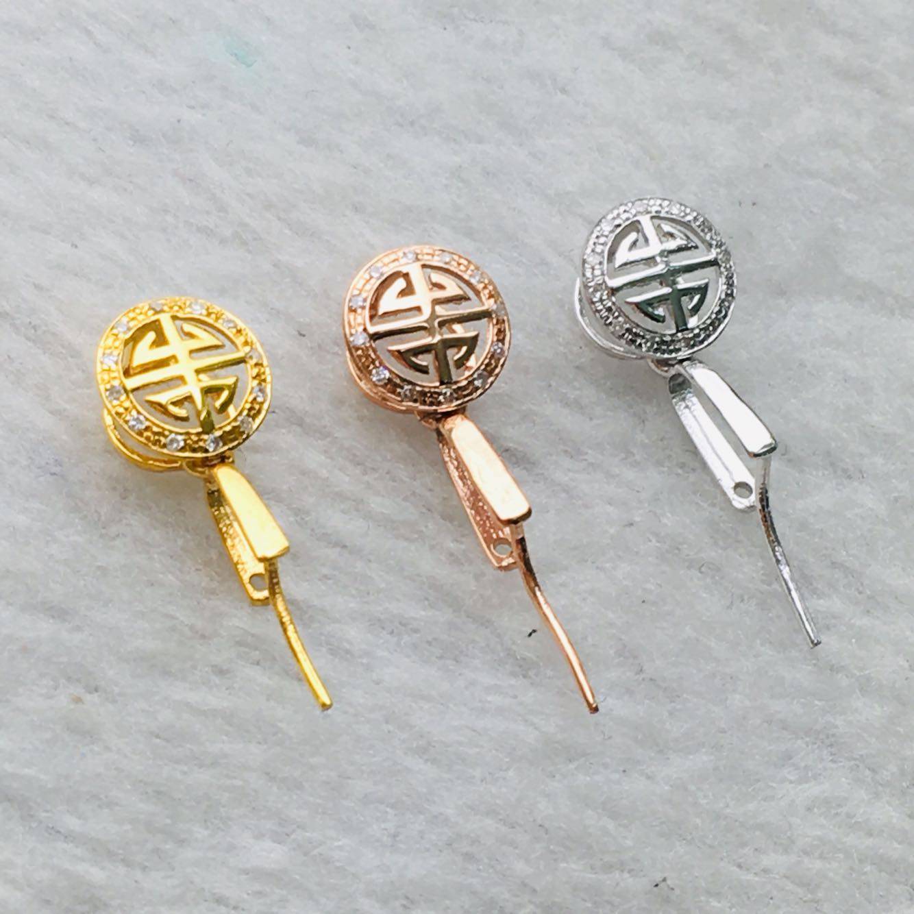 夹扣18k瓜子蜜蜡头玉吊坠扣头复古圆形金翡翠扣