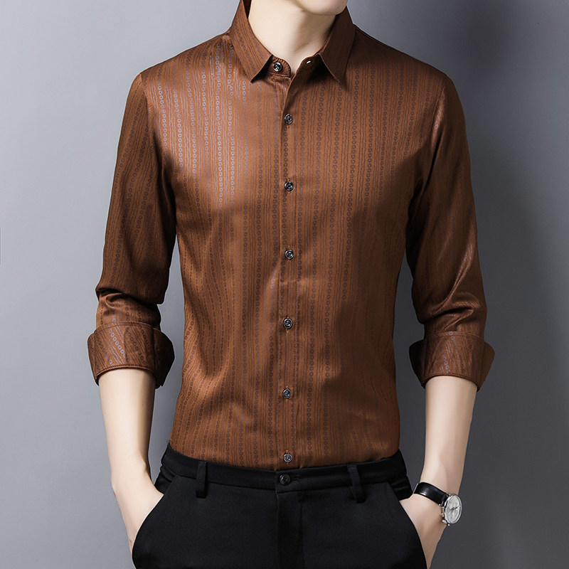 儿子结婚女儿出嫁婚礼爸爸长袖衬衫棕色色咖衬衫