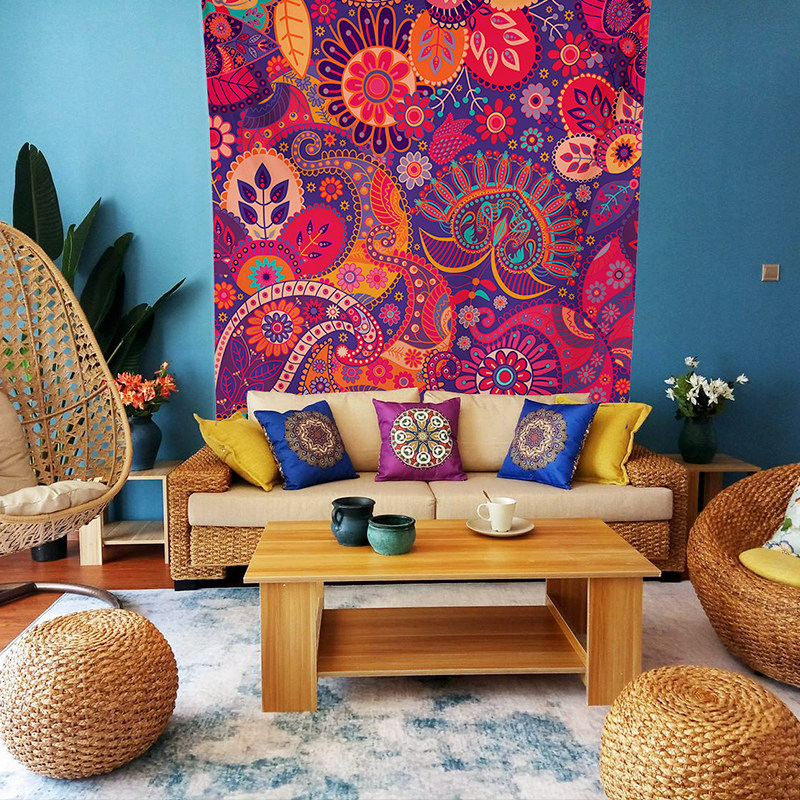 东南亚挂布沙发民族风装饰画布艺卧室客厅风格布客厅挂毯